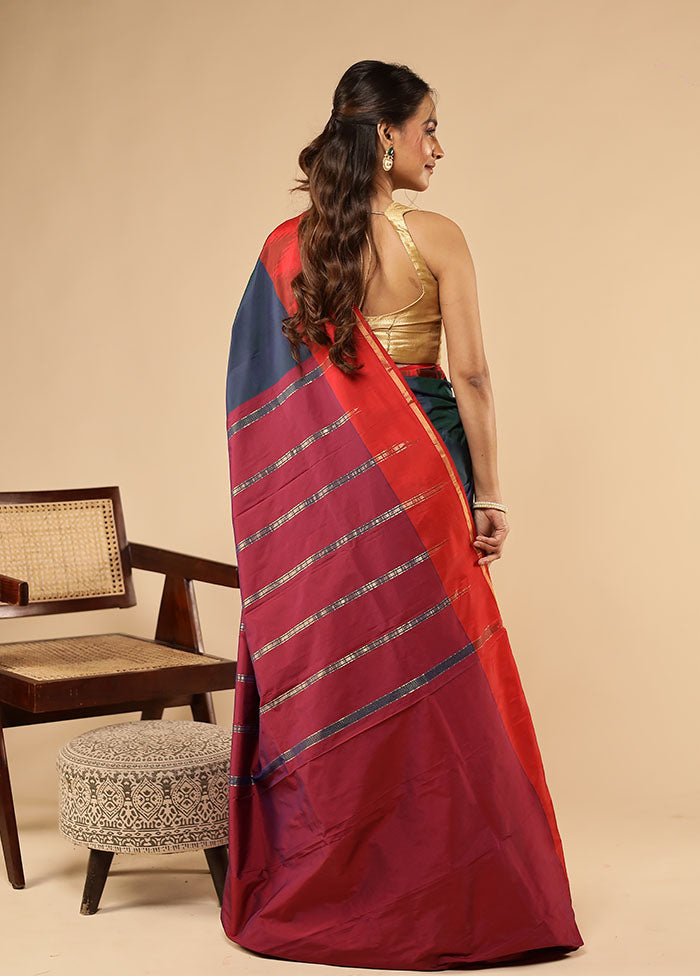 Blue Kanjivaram Silk Saree With Blouse Piece