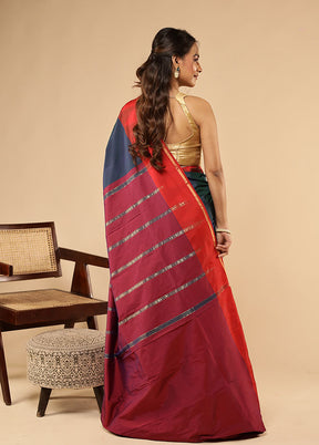 Blue Kanjivaram Silk Saree With Blouse Piece