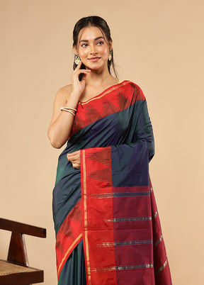 Blue Kanjivaram Silk Saree With Blouse Piece