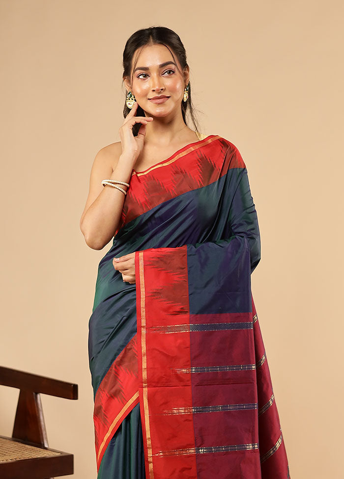 Blue Kanjivaram Silk Saree With Blouse Piece