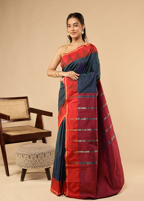 Blue Kanjivaram Silk Saree With Blouse Piece