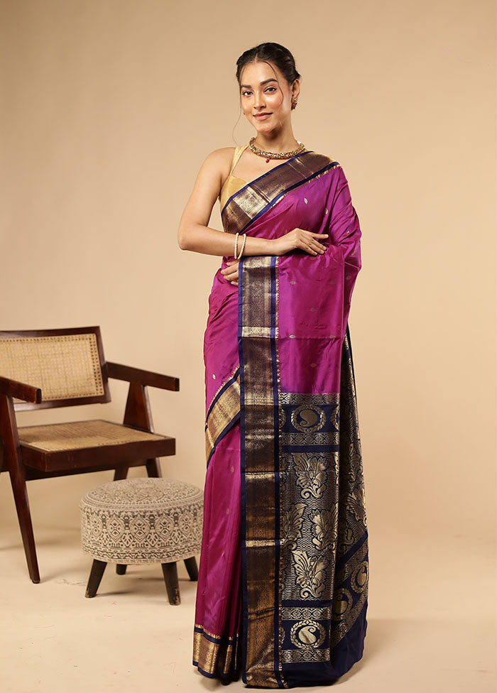 Purple Kanjivaram Silk Saree With Blouse Piece