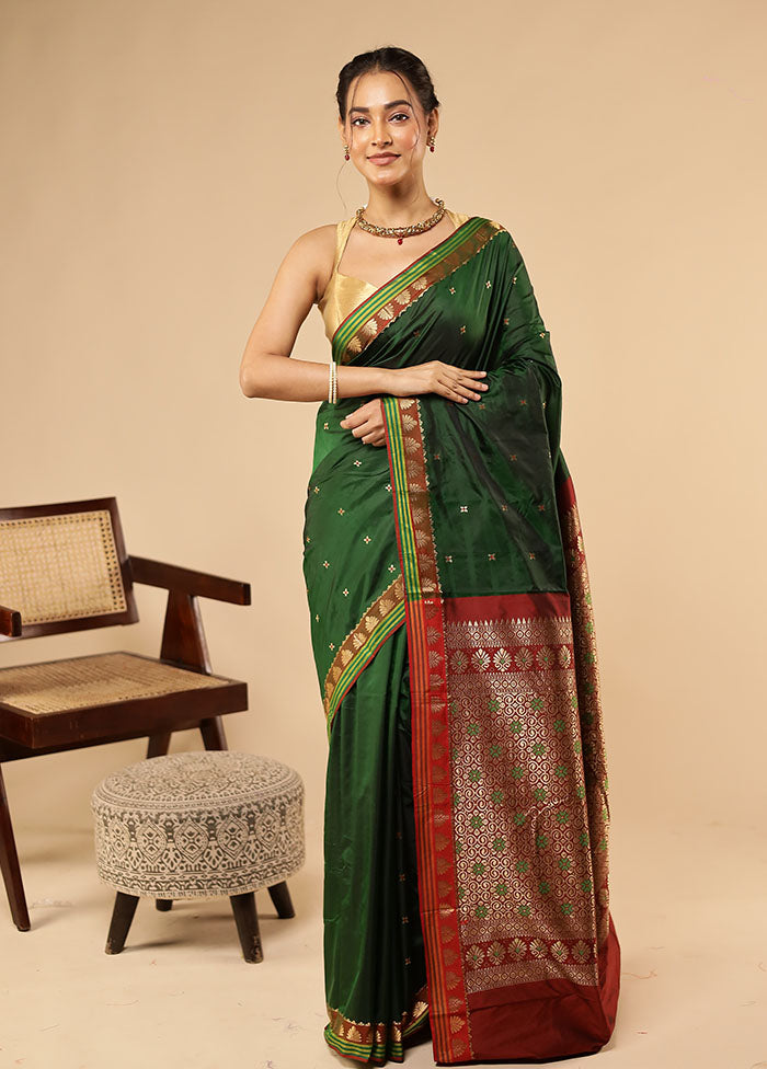 Green Kanjivaram Silk Saree With Blouse Piece