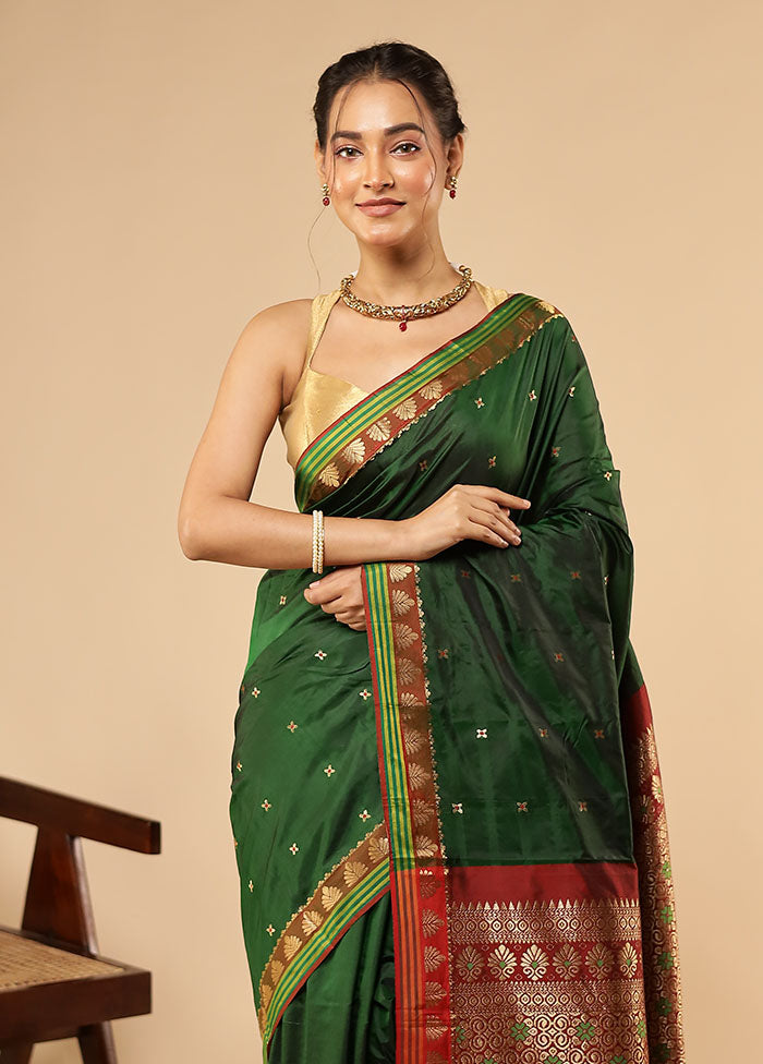 Green Kanjivaram Silk Saree With Blouse Piece