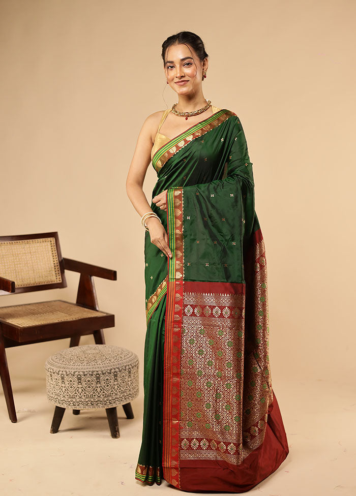Green Kanjivaram Silk Saree With Blouse Piece