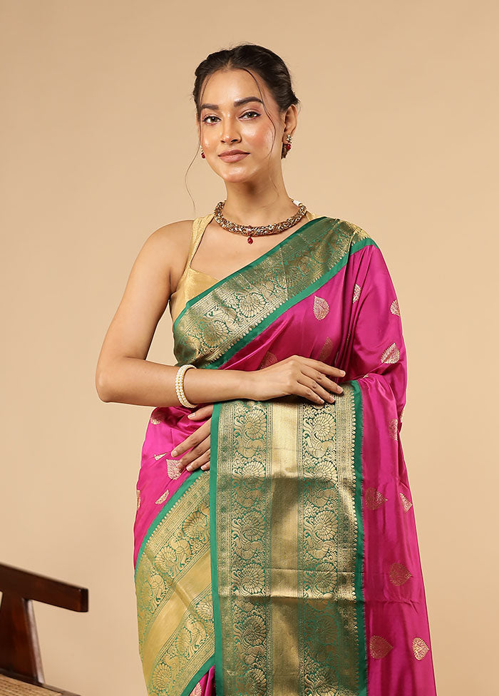 Pink Handloom Kanjivaram Pure Silk Saree With Blouse Piece