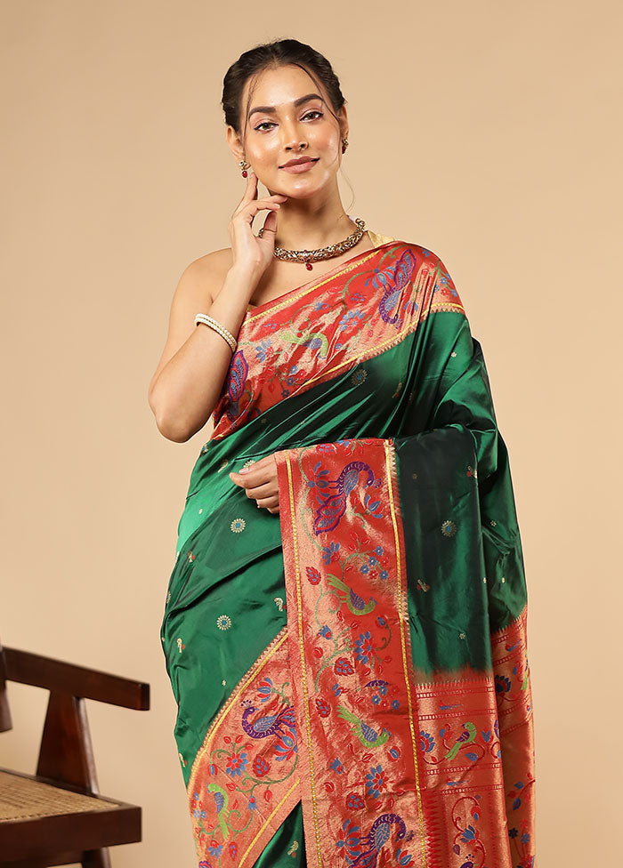 Green Kanjivaram Silk Saree With Blouse Piece