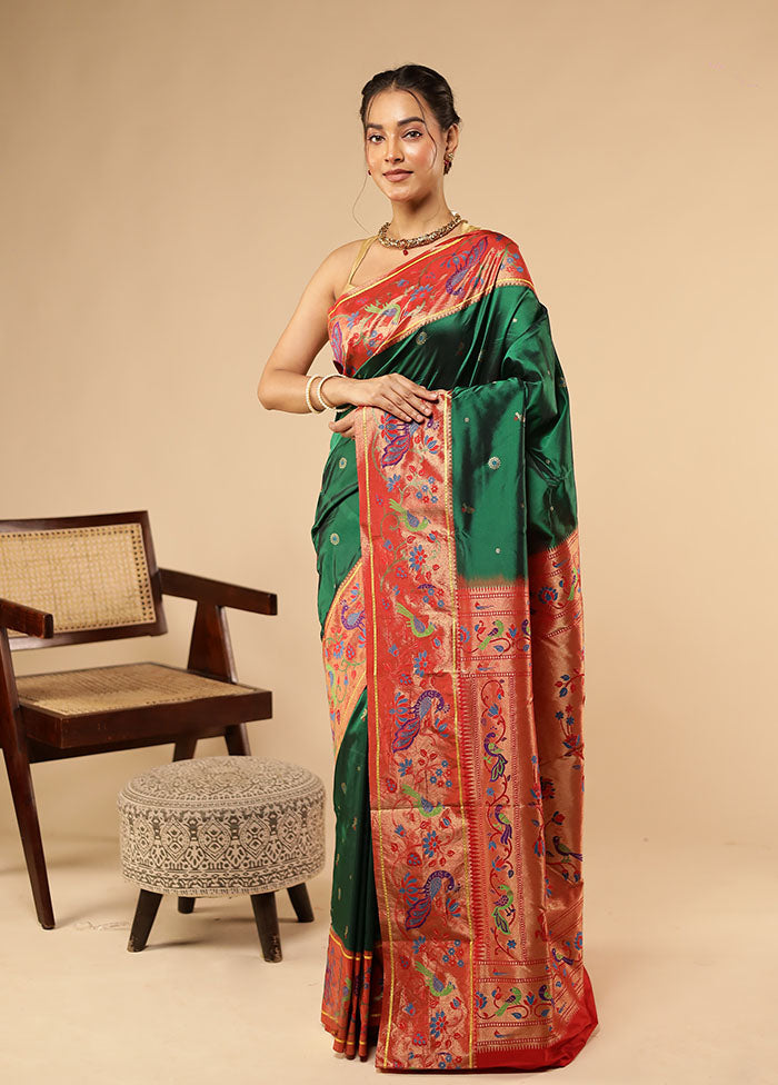 Green Kanjivaram Silk Saree With Blouse Piece