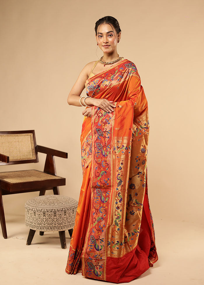 Rust Kanjivaram Silk Saree With Blouse Piece