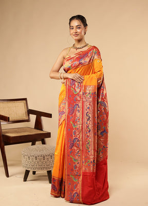 Orange Kanjivaram Silk Saree With Blouse Piece