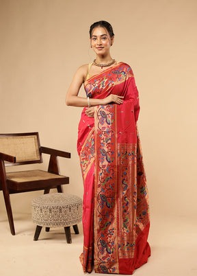 Pink Kanjivaram Silk Saree With Blouse Piece
