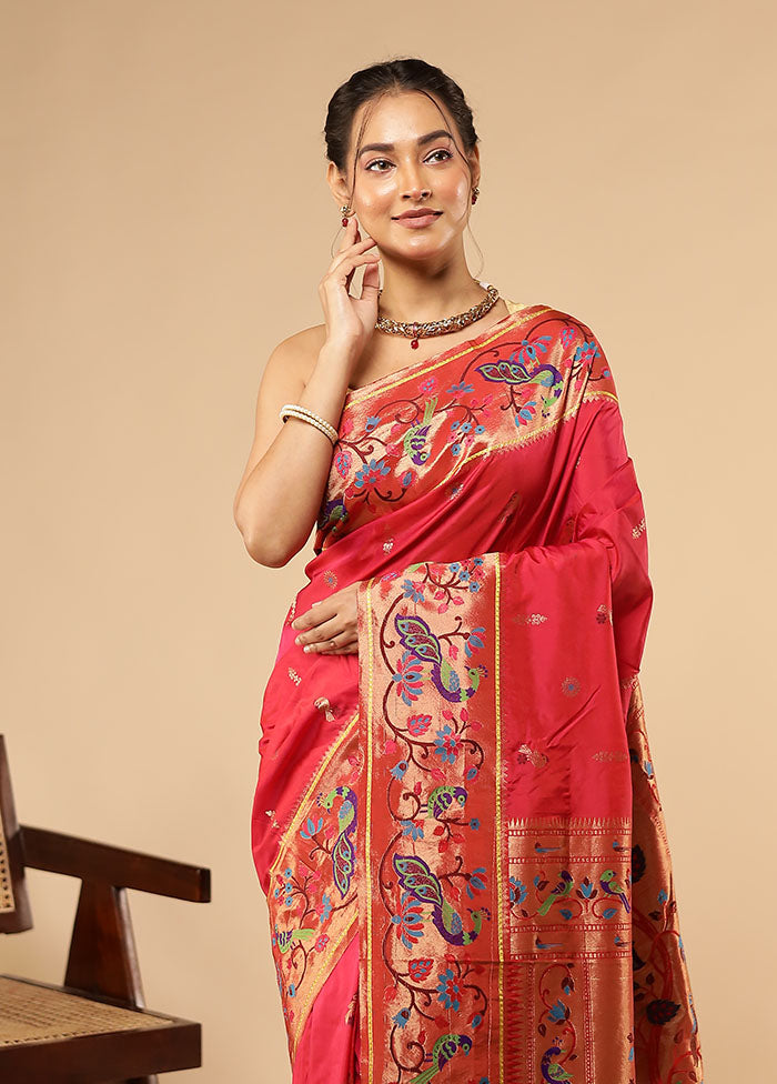 Pink Kanjivaram Silk Saree With Blouse Piece