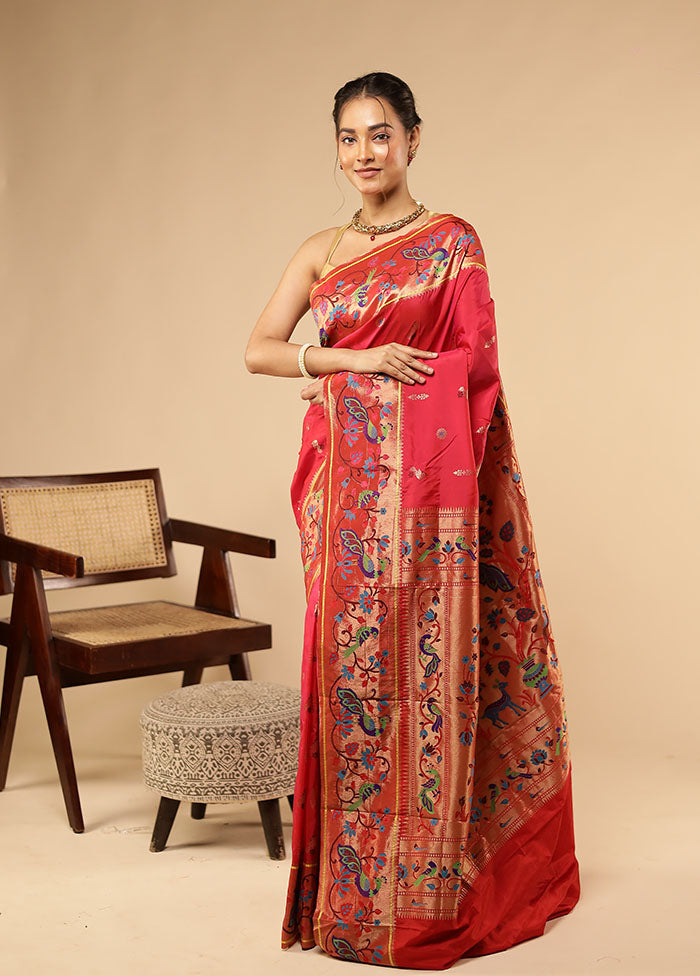 Pink Kanjivaram Silk Saree With Blouse Piece