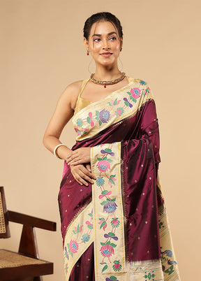 Purple Kanjivaram Silk Saree With Blouse Piece