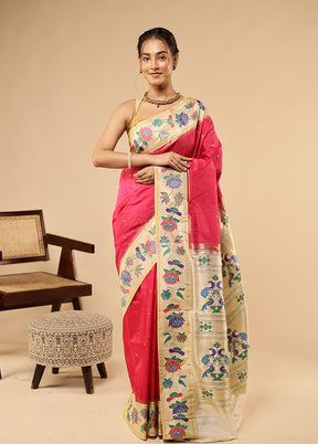 Pink Kanjivaram Silk Saree With Blouse Piece