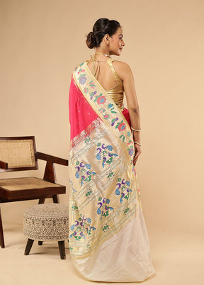 Pink Kanjivaram Silk Saree With Blouse Piece