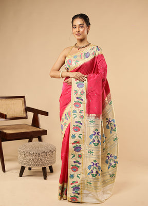 Pink Kanjivaram Silk Saree With Blouse Piece