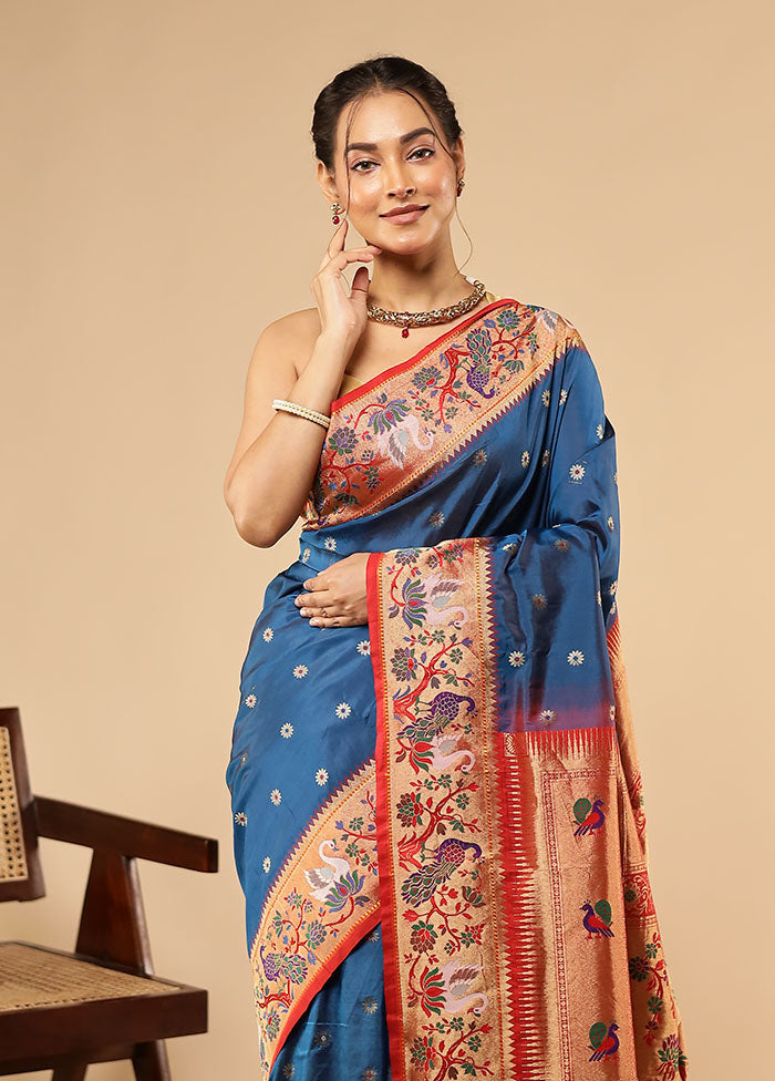 Blue Kanjivaram Silk Saree With Blouse Piece