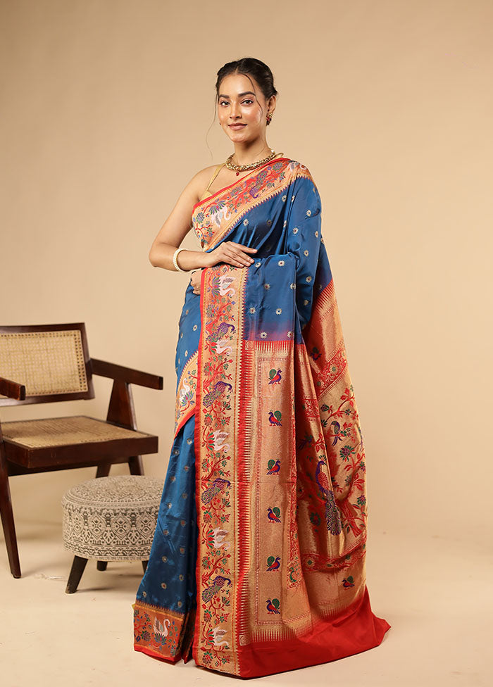 Blue Kanjivaram Silk Saree With Blouse Piece