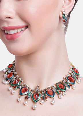 Gold Plated Amore Multi Colour Pearl Drop Jewellery Set - Indian Silk House Agencies