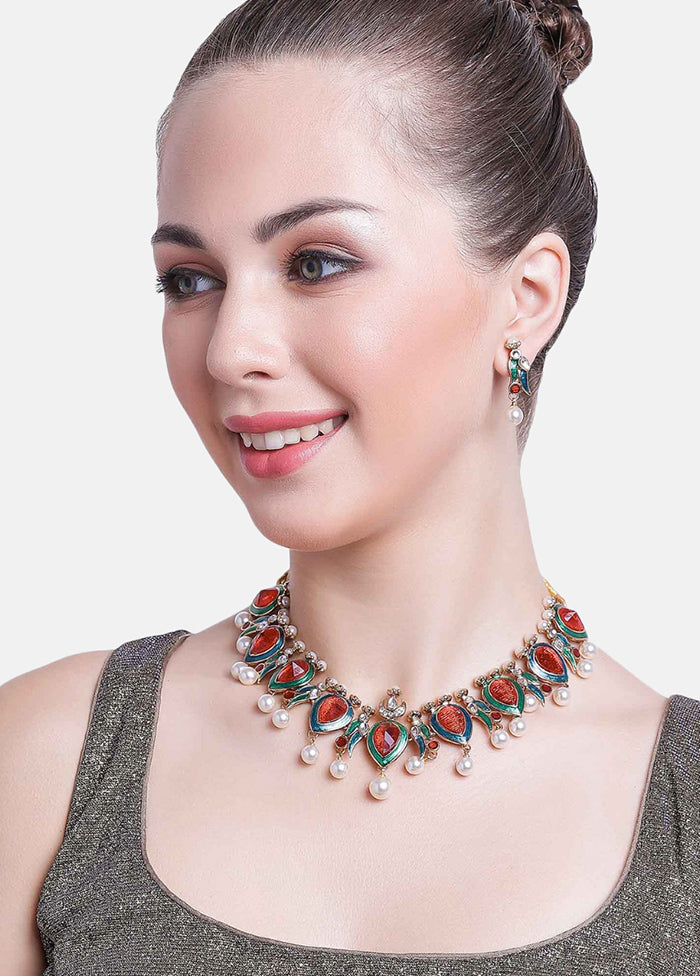 Gold Plated Amore Multi Colour Pearl Drop Jewellery Set - Indian Silk House Agencies