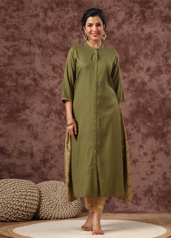 Olive Green Pure Readymade Rayon Kurti