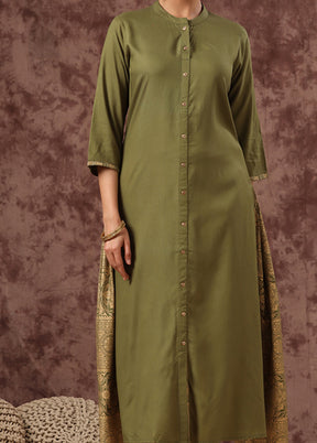 Olive Green Pure Readymade Rayon Kurti