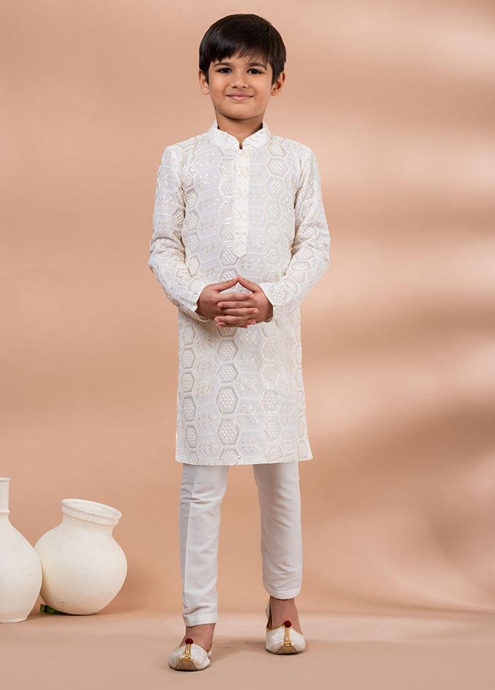 White Viscose Kurta & Pajama Set