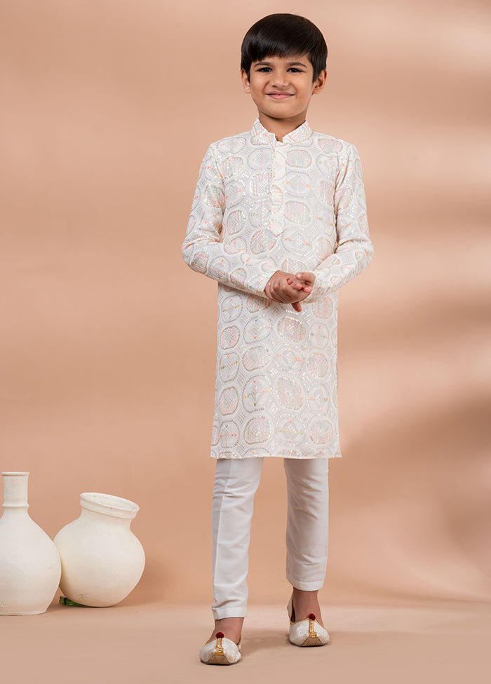 White Viscose Kurta & Pajama Set
