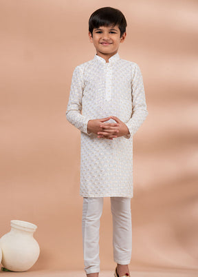 White Viscose Kurta & Pajama Set