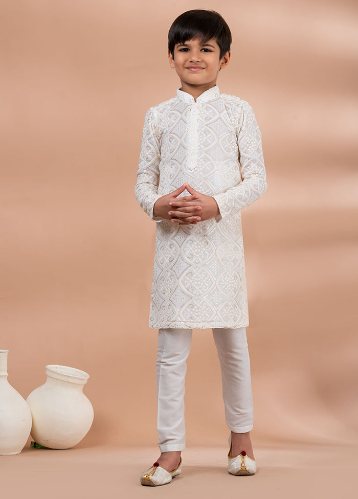 White Viscose Kurta & Pajama Set