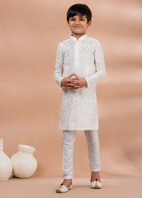 White Viscose Kurta & Pajama Set