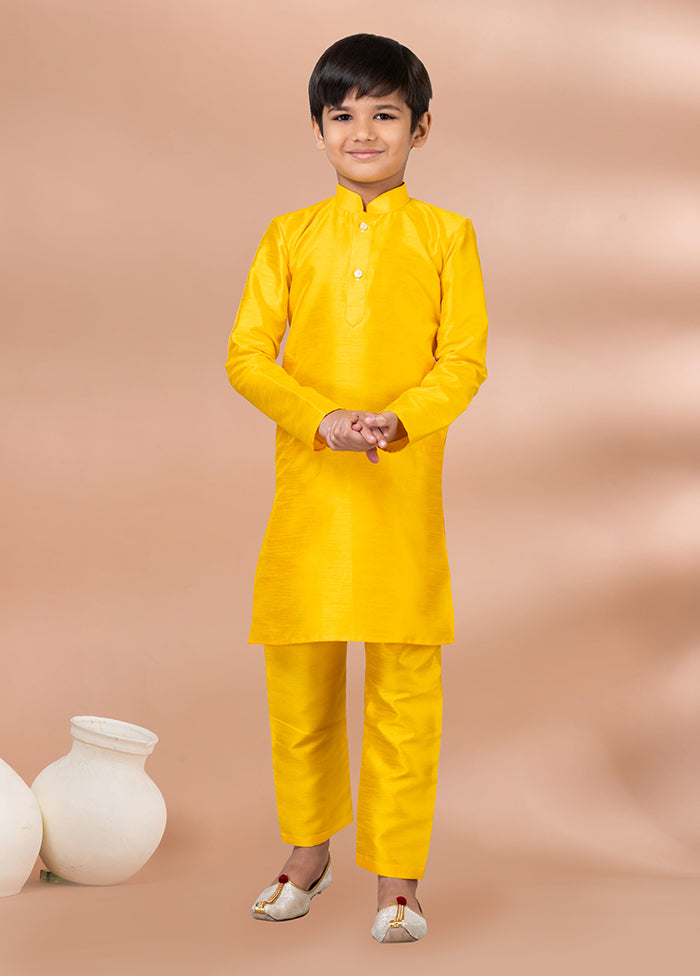 Yellow Dupion Silk Kurta & Pajama Set