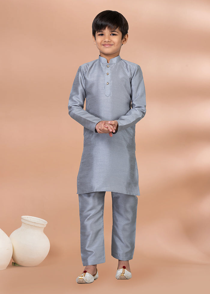 Grey Dupion Silk Kurta & Pajama Set