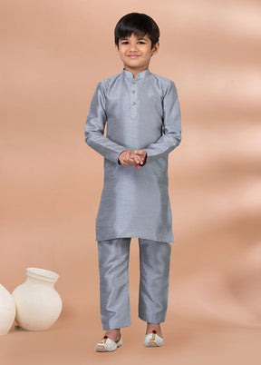 Grey Dupion Silk Kurta & Pajama Set