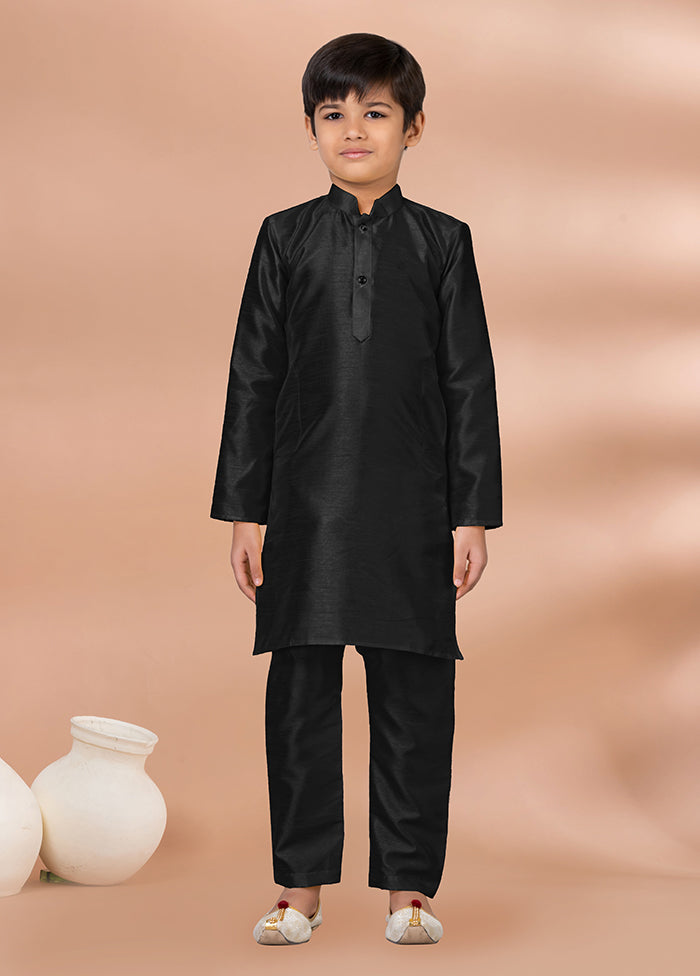 Black Dupion Silk Kurta & Pajama Set