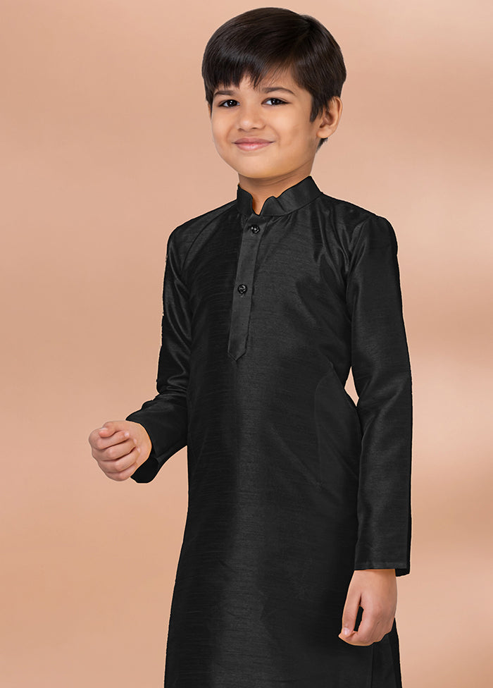 Black Dupion Silk Kurta & Pajama Set