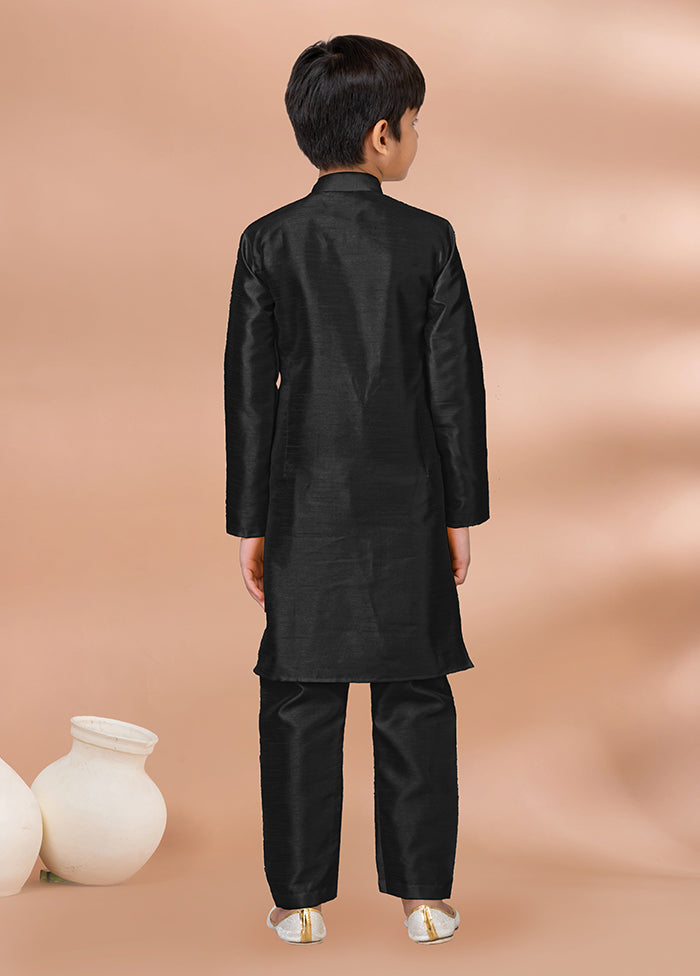 Black Dupion Silk Kurta & Pajama Set
