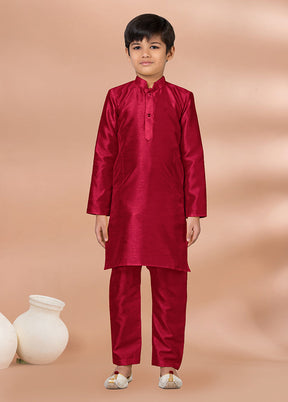 Maroon Dupion Silk Kurta & Pajama Set