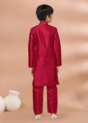 Maroon Dupion Silk Kurta & Pajama Set