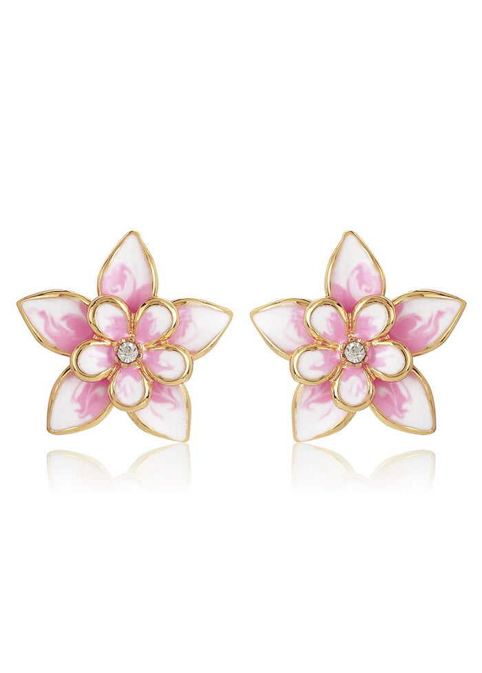 Estele 24Kt Gold Tone Plated Flower Shaped White Enamel Earrings - Indian Silk House Agencies