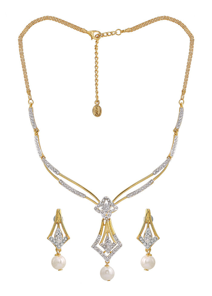 Gold And Rhodium Plated Sparkling Rhombus Necklace Set - Indian Silk House Agencies