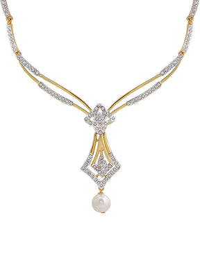 Gold And Rhodium Plated Sparkling Rhombus Necklace Set - Indian Silk House Agencies