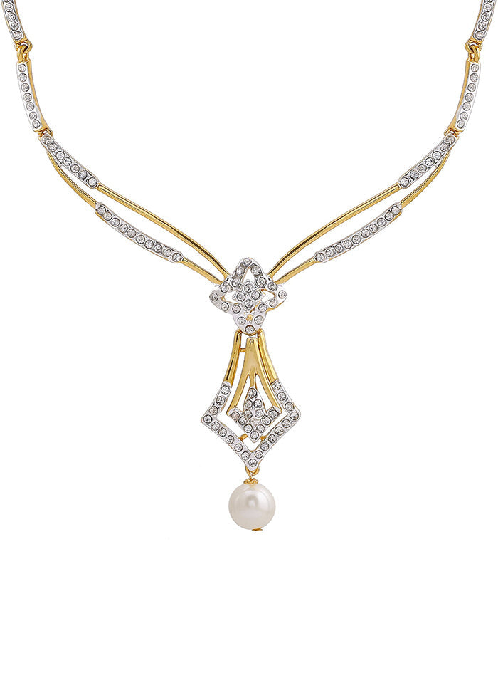 Gold And Rhodium Plated Sparkling Rhombus Necklace Set - Indian Silk House Agencies