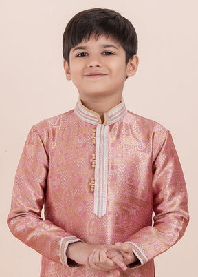 Orange Jacquard Silk Kurta & Pajama Set