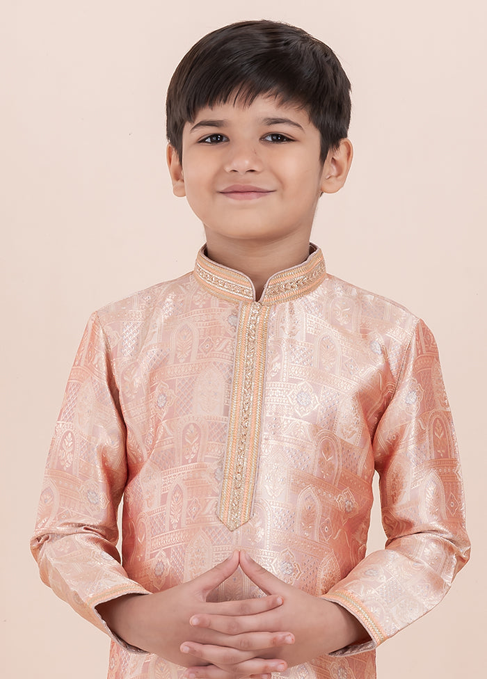 Orange Jacquard Silk Kurta & Pajama Set