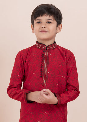 Red Cotton Kurta & Pajama Set