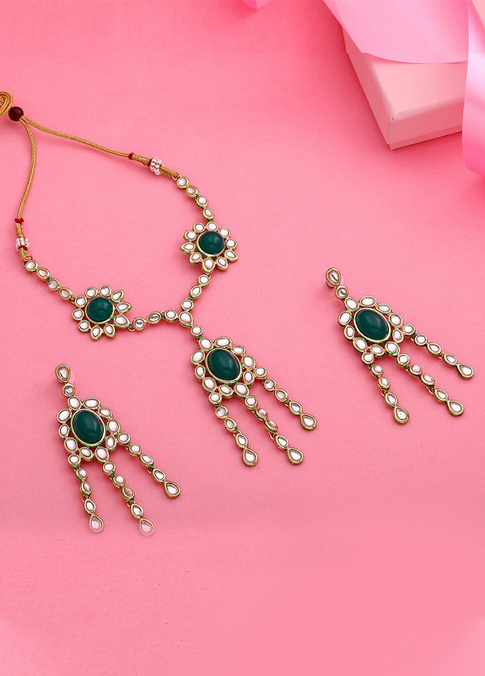 Gold Plated Splendid Emerald Kundan Kali Necklace Set - Indian Silk House Agencies