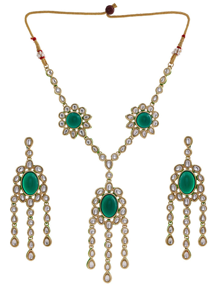 Gold Plated Splendid Emerald Kundan Kali Necklace Set - Indian Silk House Agencies