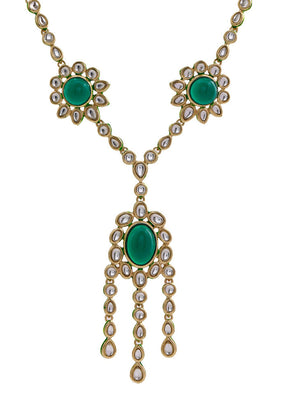 Gold Plated Splendid Emerald Kundan Kali Necklace Set - Indian Silk House Agencies